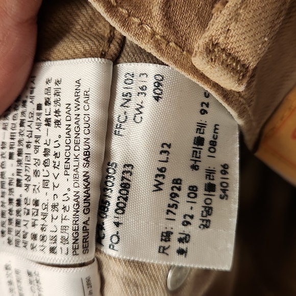 Levi's men's 513 Slim Straight beige jeans 36x32 red tab BB090 - Picture 11 of 16